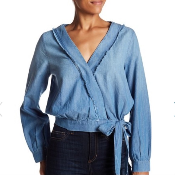 chambray wrap blouse